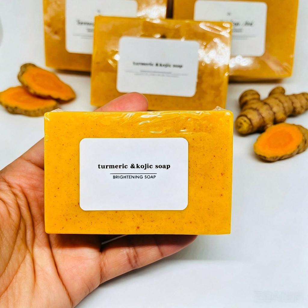 1pc 100g Turmeric Lemon Kojic Acid Handmade Soap, Natural Cleansing Soap Bar For Face And Body, Rich