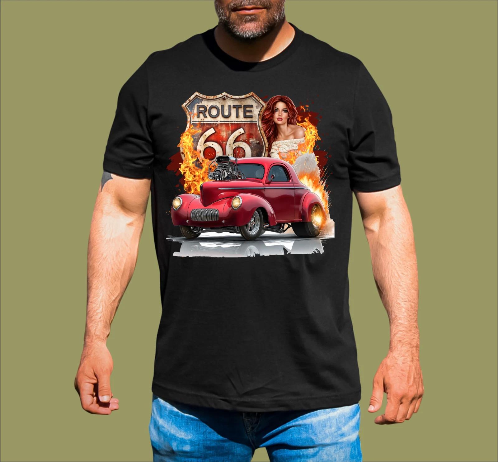 HOTROD WILLYS ROUTE 66 T-SHIRT 2XL