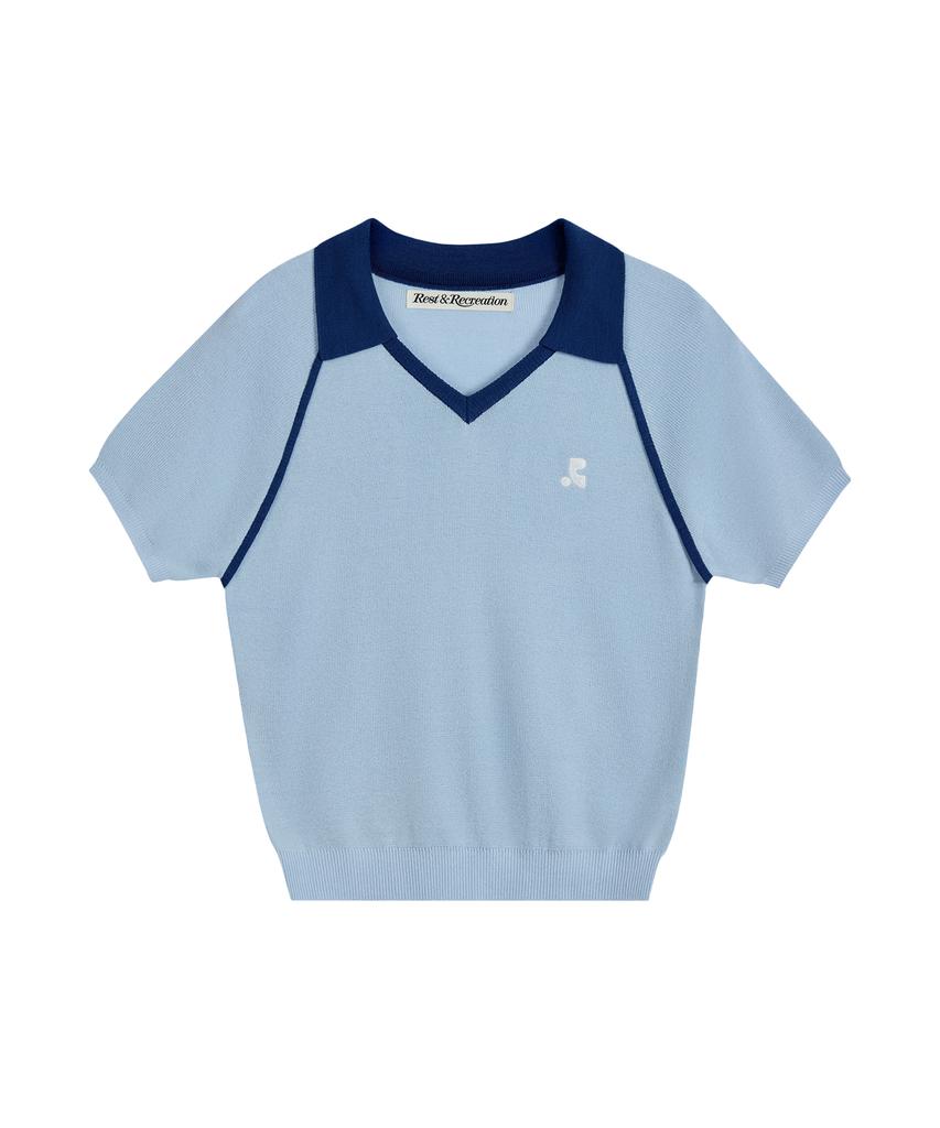 REST&RECREATION V-Neck Collar Knit Top - Sky Blue