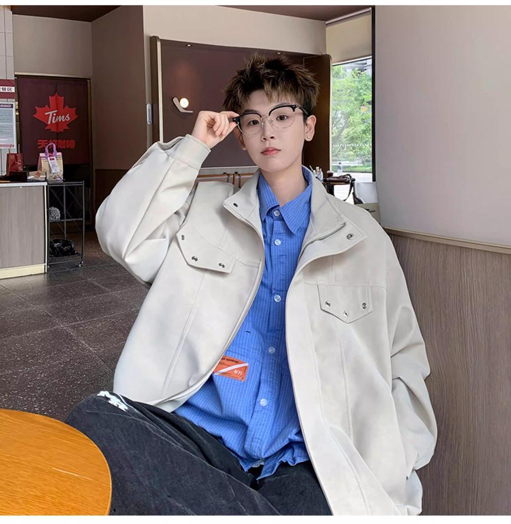 Meilade Men's Retro PU Leather Jacket - Autumn/Winter Trendy, High Street Loose Fit, Handsome Stand Collar Casual Outerwear