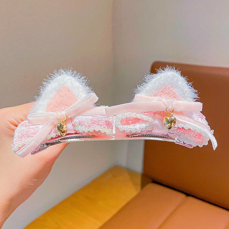 Cute Baby Cat Ear Bow Hair Clips - Winter New Plush 3D Hair Accessories for Kids, Soft & Gentle on Hair, Adorable Bangs Clips