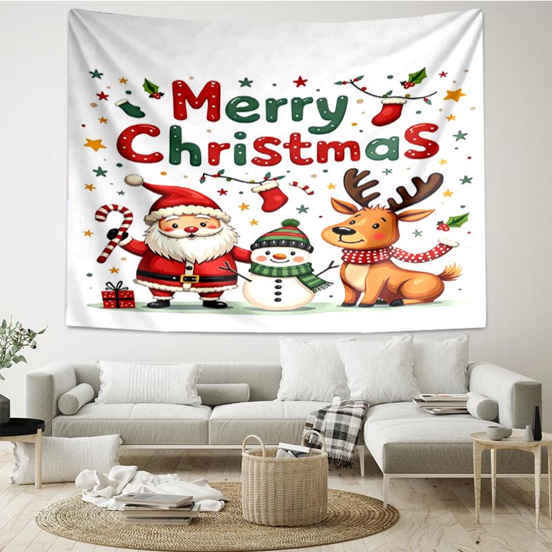 Christmas Print Tapestry, Backdrop, Easy Setup, Ideal for Bedroom, Office & Living Room, with Aesthetic Wall Hanging Decor.