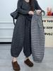 Plus Size Striped Harem Pants with Velvet - Autumn/Winter, Slimming Cropped Fit for Women
