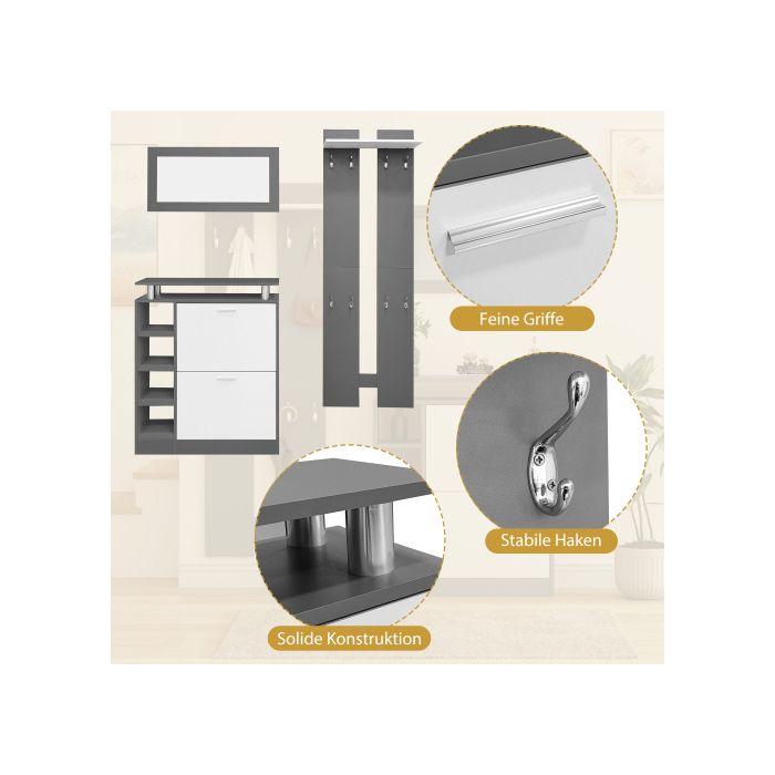 Meuble vestiaire - MUVOE - 80 x 25 x 96,5 cm - Miroir inclus - 2 panneaux muraux - Armoire à chaussures réglable
