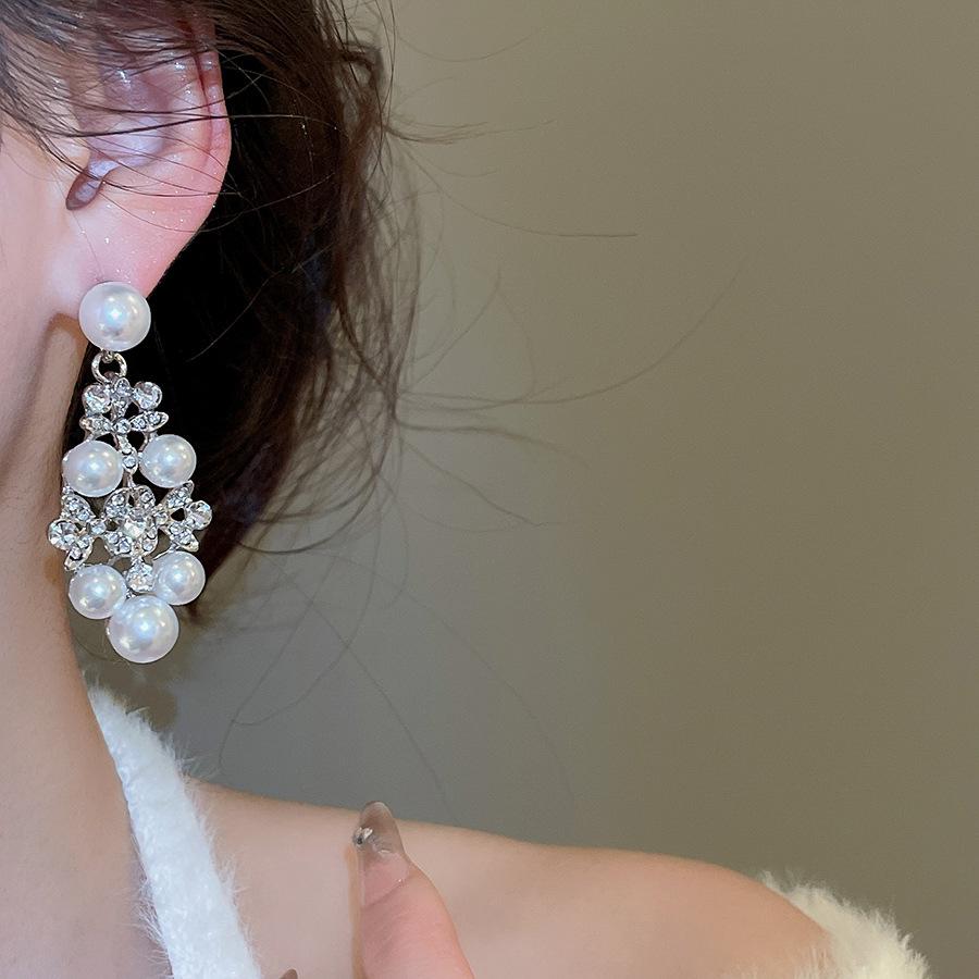 Elegant Rhinestone Faux Pearl Geometric Earrings & Necklace Set
