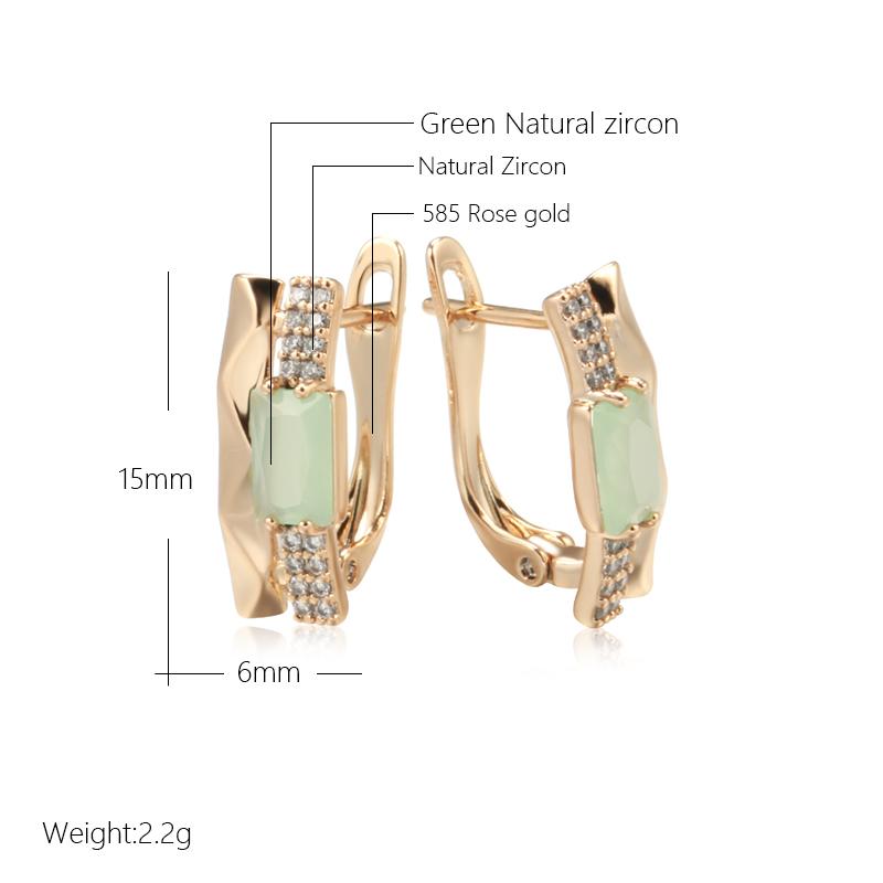 New Emerald Square Cut Zircon With  Rose Gold Color Drop Earrings Luxury Crystal Women Earrings Ethnic Wedding Jewelry