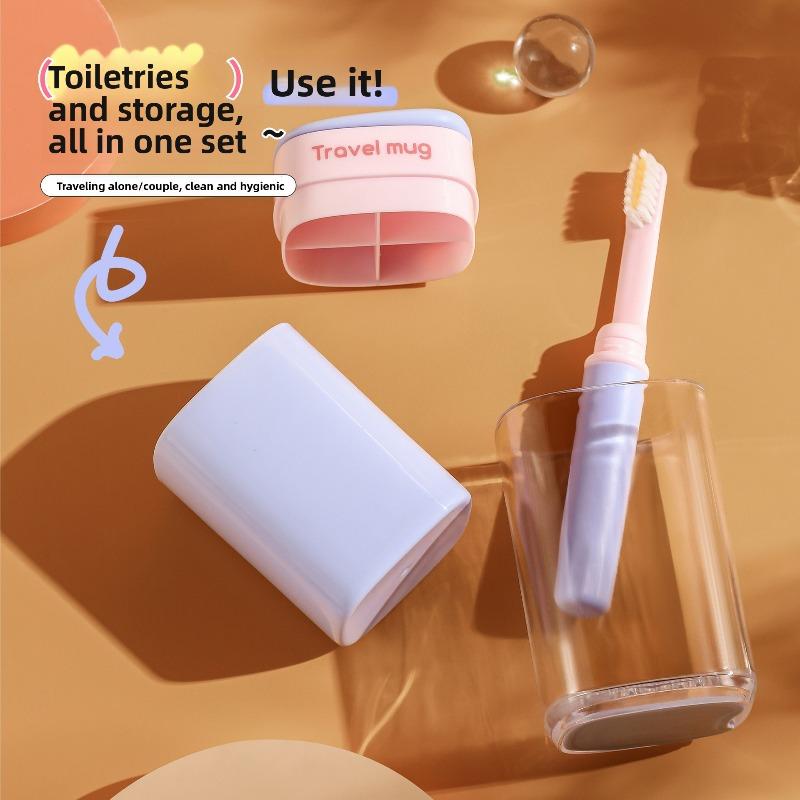 Reise-Kulturbecher, Kulturbeutel-Set, Mundspülbecher, Zahnpasta, Zahnbecher, Reiseartikel, Tragbare Faltzahnbürste, Reise-Set