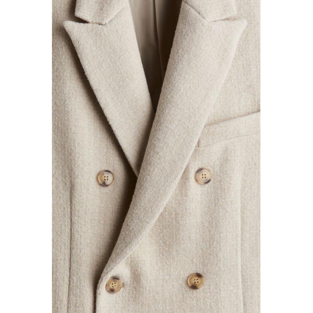 H M Double Breasted Wool Blend Coat Beige