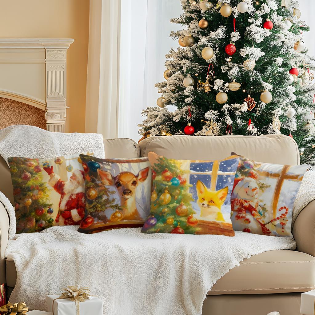 45X45Cm Christmas Theme Pillowcase Bedroom Sofa Cushion Cover 100% Polyester Living Room Cushion Pillowcase Home Decor