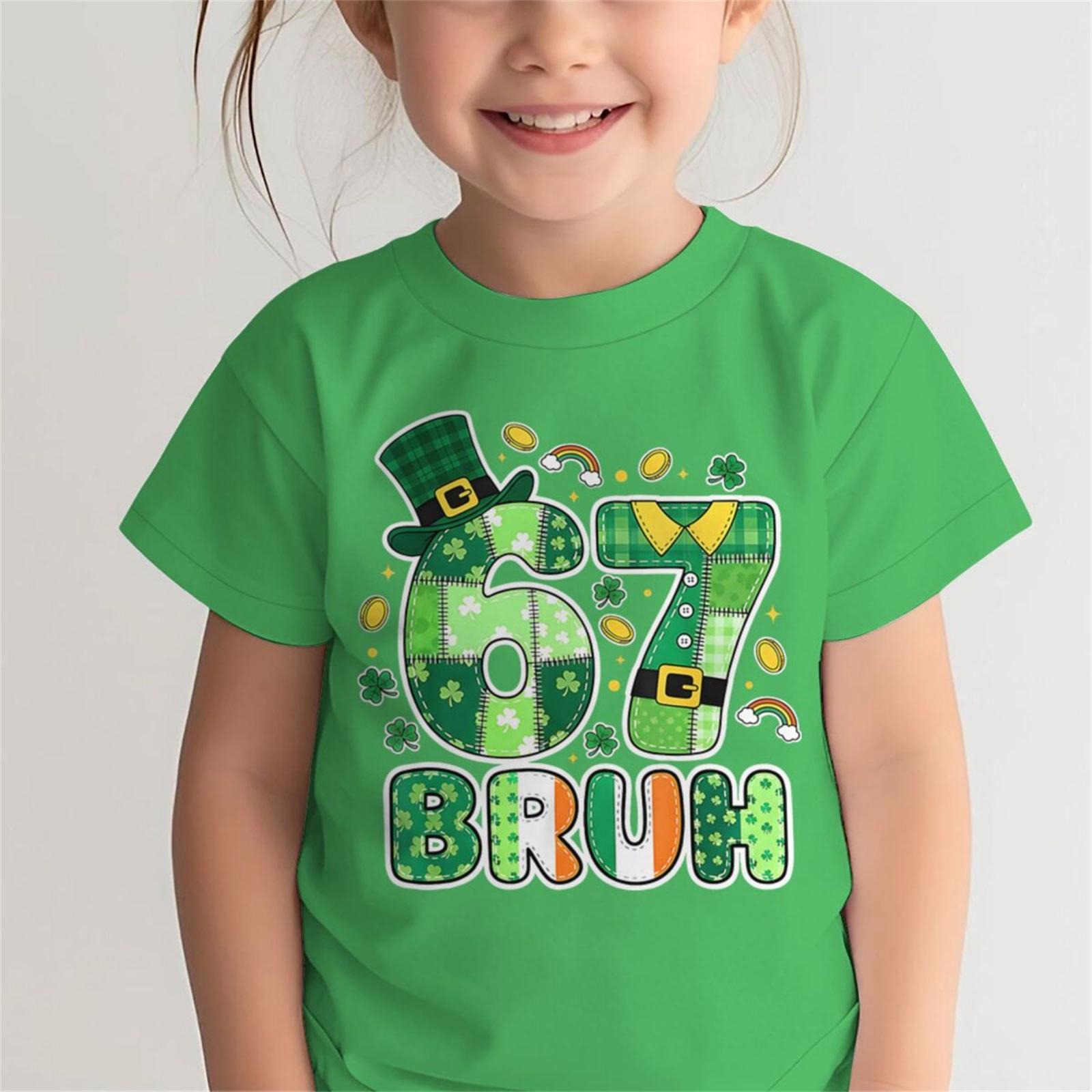 Children s Fashionable Comfortable Casual Three-Leaf Print Short Sleeve Top 110 зелёный