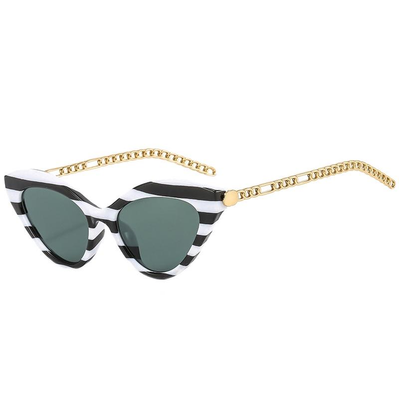 Retro Cat Eye Colorful Sunglasses Women Brand Designer Trending Men Metal Chain Shades UV400 Dark Green Sun Glasses