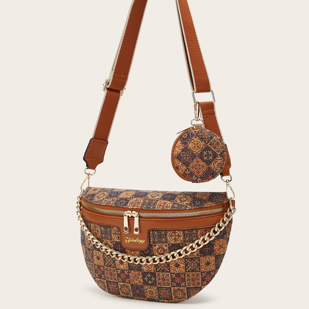 New niche design printed messenger fanny pack fashionable versatile women's breast bag single shoulder messenger bag