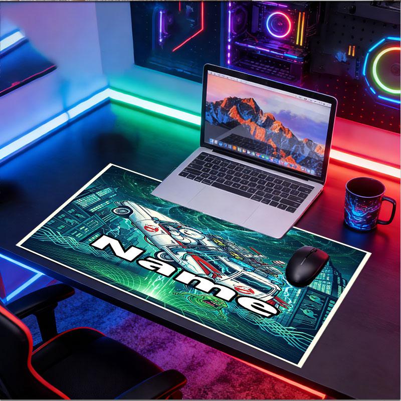 Custom Name Personalized Ghostbusters Pattern Mousepad, Laptop PC Desk Mat, Decorative Desk Mat for Home Keyboard Pad Gift