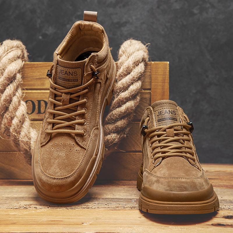 Leather Martin Boots Men's High Top American Retro Desert Boots Soft Sole Short Boots Medium Top