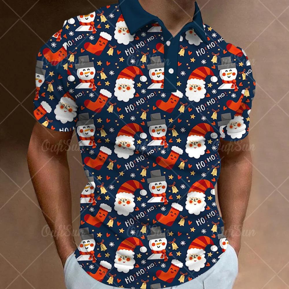 

men polo shirt short sleeve christmas 3d print tops fashion polyester breathable comfortable polos shirts 2XL