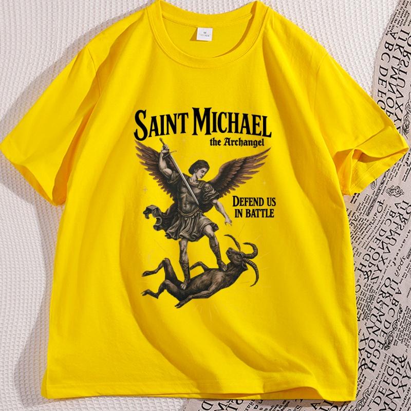 Sanit Michael T-Shirt Vintage Herren Damen Erzengel T-Shirt Katholischer Heiliger Christliches T-Shirt Lässig Rundhals Bedrucktes T-Shirt