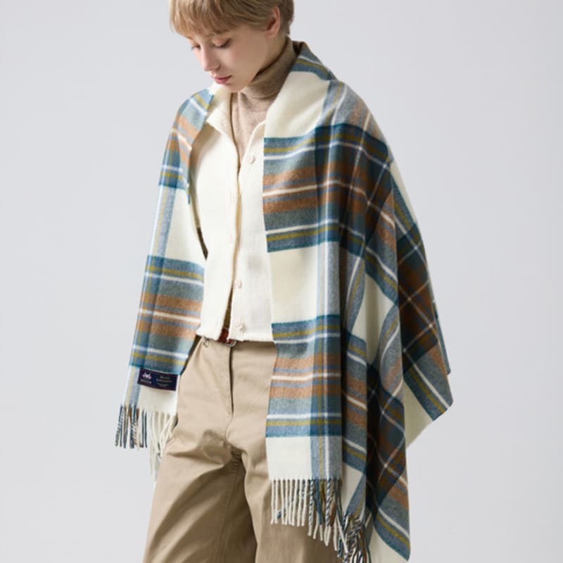 ABRAHAM MOON Merino Wool Shawl 70cm - New Muted Blue Stuart