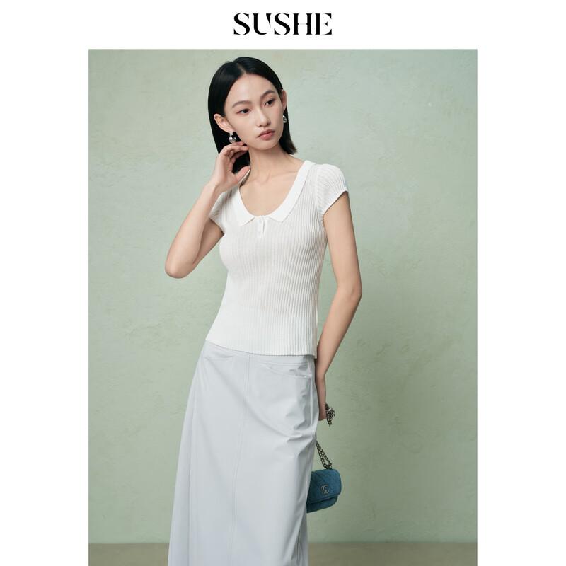 Shuxi Yunyou Women's Ribbed Polo Knit Short Sleeve Top