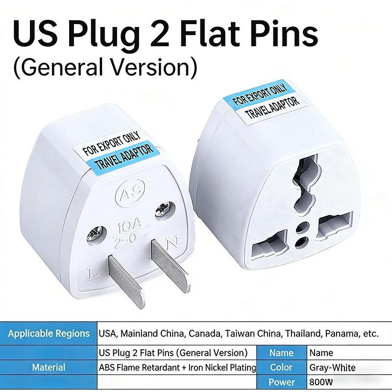 Plug Adapter Multifunction Universal EU US AU Socket Adapter Plug Converter 10A Electrical Socket Type E/F Plug Travel Adapter AC Outlet US 2 Flat Pin