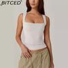BITCED Women's Summer Square Neck Sleeveless Double-Layer Tank Top Basic Fitted T-Shirt