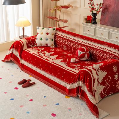 Christmas Red Sofa Blanket Nordic Tassels Throw Towel Four Season Sofa Cover Dustproof Anti-scratch Couch Covers Furniture Cover