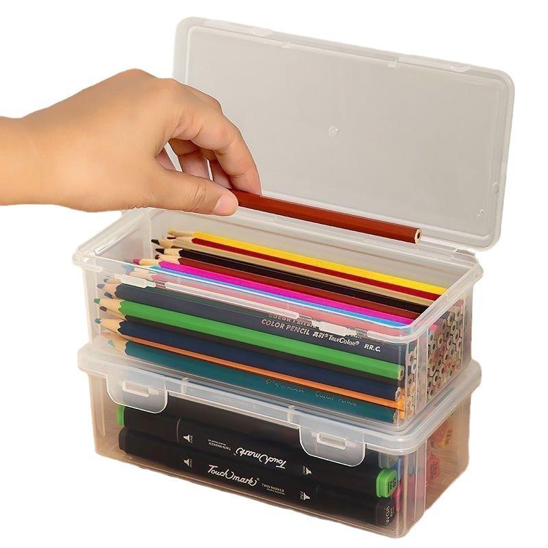 Large Capacity Transparent Pencil and Stationery Storage Box with Colored Pencil, Crayon, and Sketch Pen Holder