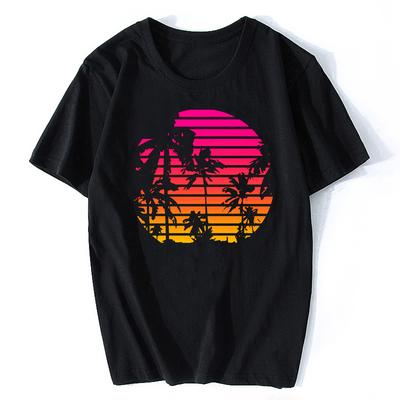 Black Navy Tshirt Sunset Palm Tree Outrun Synthwave New Retro Wave Cartoon T Shirt Unisex Unisex New Fashion Tshirt Tees