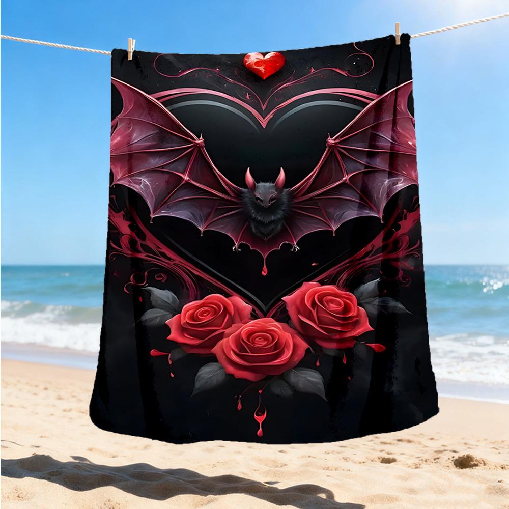1pc Bat Heart Roses Outdoor Blanket - Lightweight Flannel Throw For Travel, Camping, Gifts For Family Or Friends yy251114187