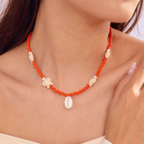 Summer Dopamine Beach Turtle Shell Rice Bead Necklace Card Neck Chain Bohemian Holiday Wind Necklace Female