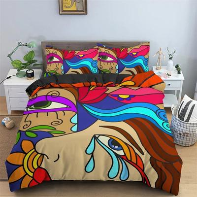 Abstract Human Face Duvet Cover Twin Full King Double Microfiber Mystic Artwork Comforter Cover Psychedelic Graffiti Bedding Set