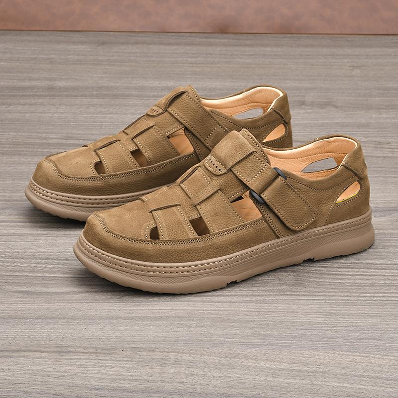 

Leather Sandals Summer Breathable Top Layer Cowhide Soft Sole Soft Surface Casual Shoes with Holes Lightweight Thick Sole Hollow Out Men s Shoes 45