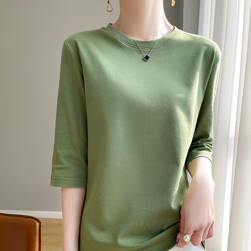Women's Mercerized Cotton Solid Color Mid-Sleeve T-Shirt