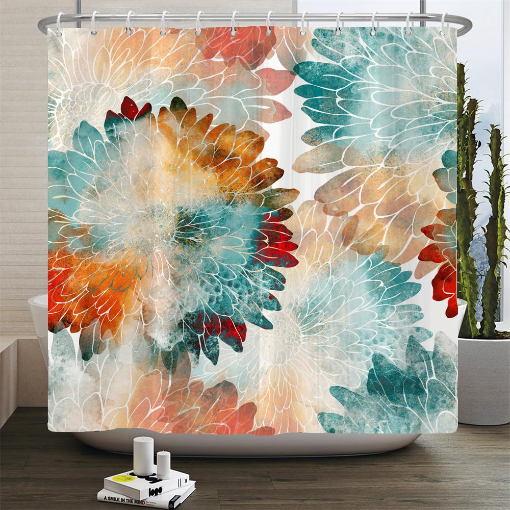 European Retro Flower Printed 3D Bath Curtains Waterproof Polyester Fabric Washable Bathroom Shower Curtain Screen With Hooks