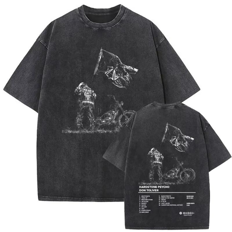 Washed Vintage Rapper Don Toliver Hardstone Psycho Album Print T Shirts Unisex Women Fashion Hip Hop Oversized Tshirts Streetwear