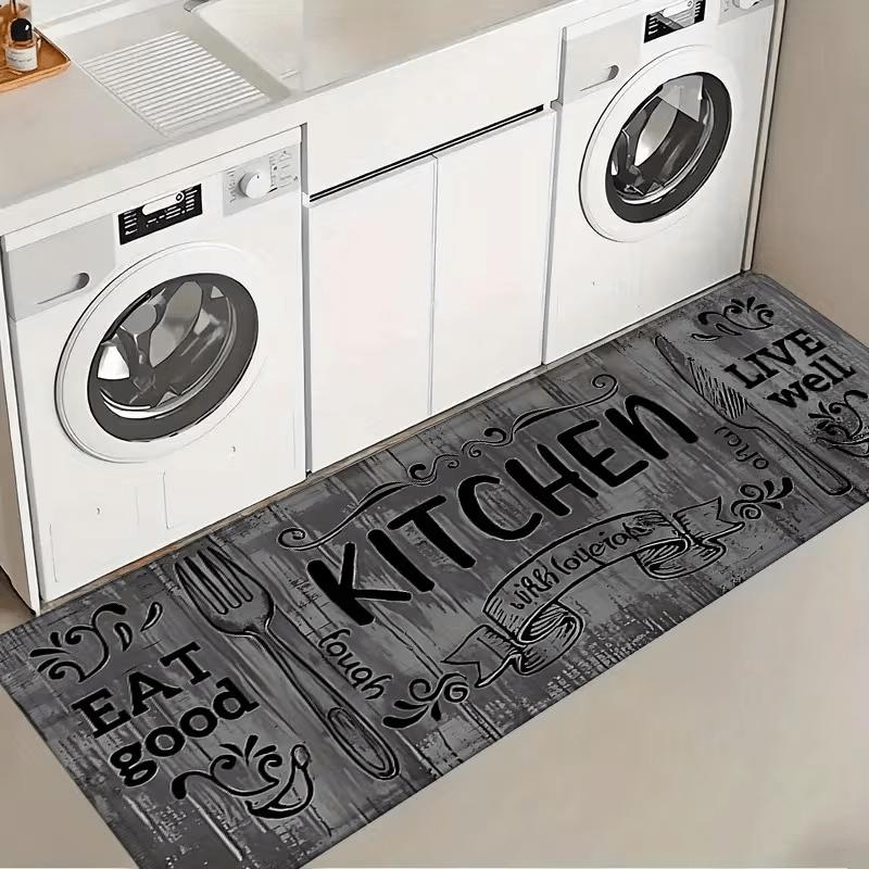 Dark Gray Kitchen Rug, Laundry Room Mat, Made of Plush Material, 1.19 cm Thick, Water-absorbent and Slip-resistant. Suitable for Entryways, Bedrooms,