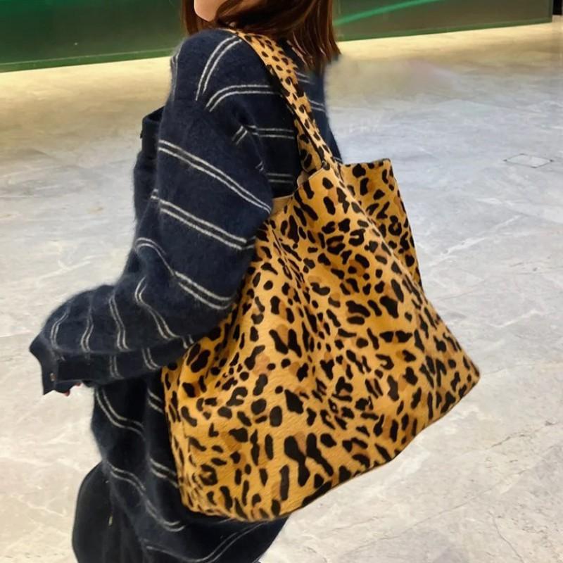 New ALA Leopard Print Tote Bag Cowhide Horse Hair Casual Shoulder Women's Large Capacity