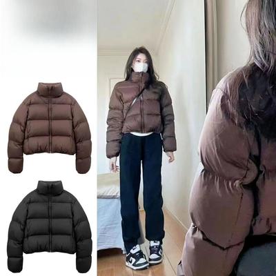 American Short Women's Winter New Down Cotton Clothes Small Solid Color Stand-up Collar Bread Clothes Cotton-padded Jacket