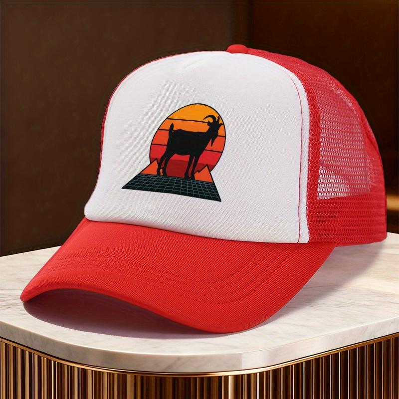 Goat Silhouette Vintage Retro Sunset Trucker Hat Mesh Baseball Cap Unisex Casual Outdoor Adult