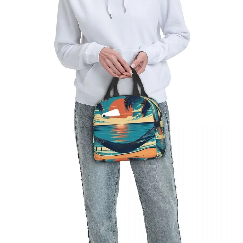 Beach Hammock Pattern Insulated Lunch Bag for Women Kids Portable Food Boxes Thermal Lunch Box Tote