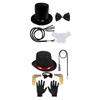 Character Styling Set with Black Tall Hat Tie Gloves and Prop for Party Looks Stage Use and Photo Plans for Adults