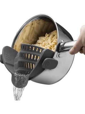 1 verstellbares Silikon-Clip-On-Sieb für Töpfe, Pfannen und Schüsseln – Handabtropfgestell für Nudeln, Pasta
