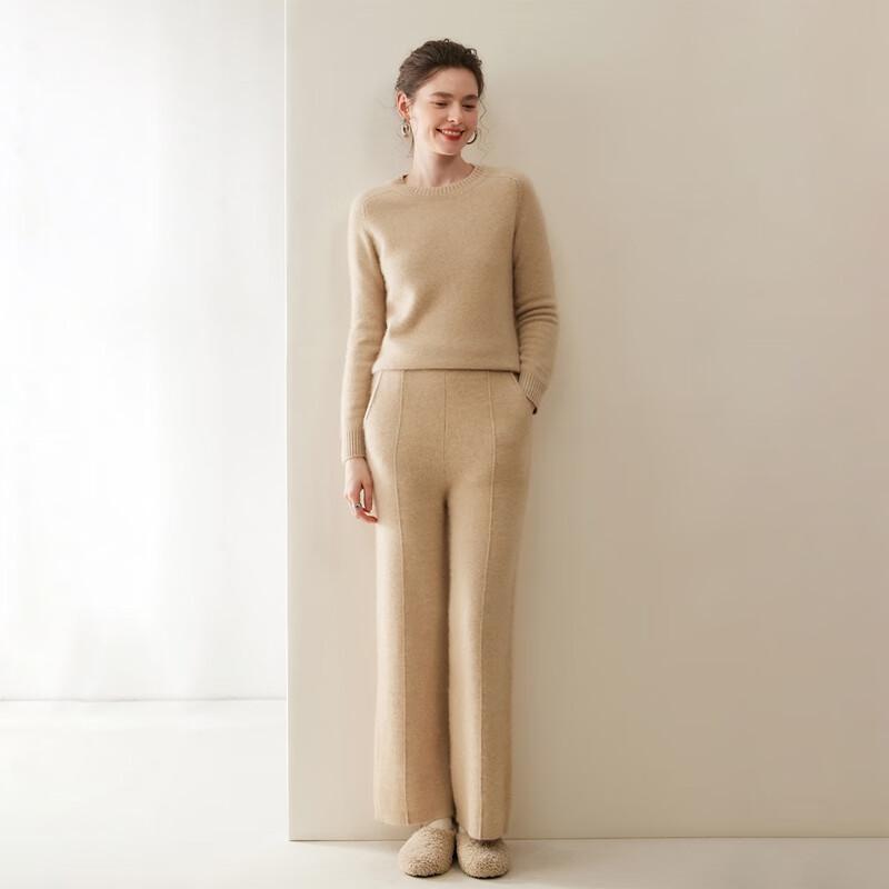 Fanzhen Women's 100% Cashmere Wide-Leg Trousers