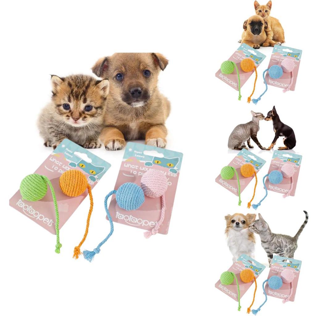 Pet Cotton Rope Toy With Colorful Tail Ball For Cats And Dental Chewing