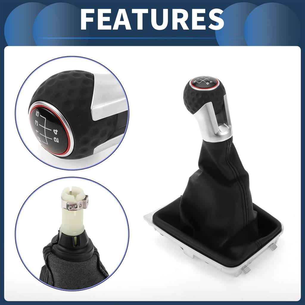 INFINAUTO Manual Gear Shift Knob with Cover for VW Golf MK7 GTI GTD Gearbox Stick Shifter Lever Plastic Faux Black and 1 Piece 5-Speed 2013-2018,