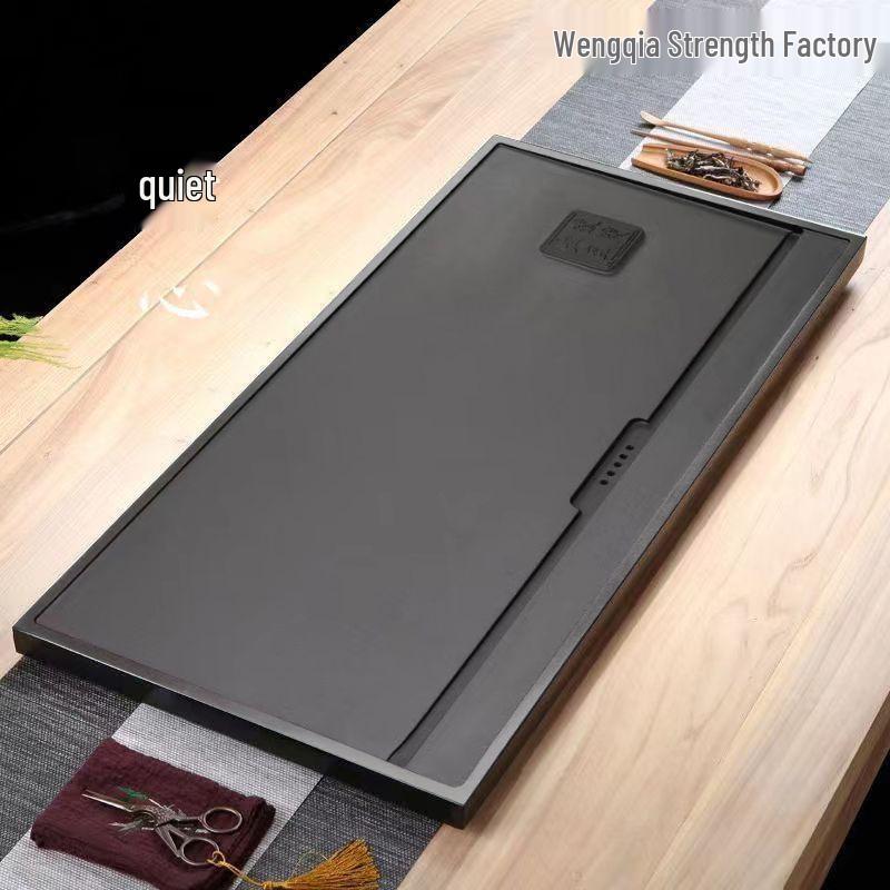 Black Gold Slate Tea Tray with Drainage - Simple Embedded Design