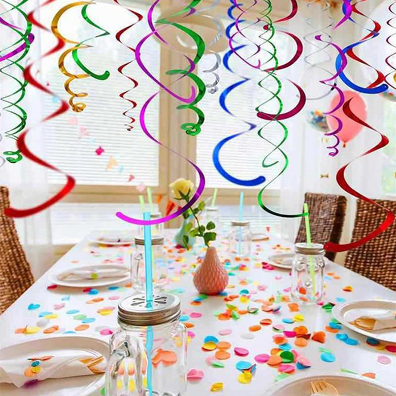6pc/Pack Double Spiral Ornament Colored Ribbon Ceiling Hanging Streamers For  Wedding Birthday Party Decor Home Decoration