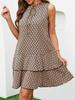 European and American Printed Bow Tie Short Lace Dress