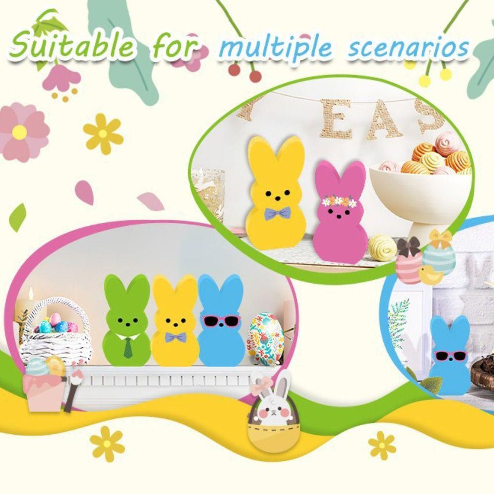 Cartoon Colorful Rabbit Decoration Handmade Home Table Decor Easter Bunny Wood Signs  Friends