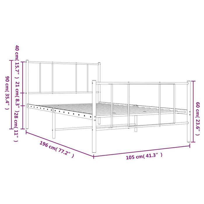 VidaXL Cadre de lit métal avec tête de lit-pied de lit blanc 100x190cm 352541