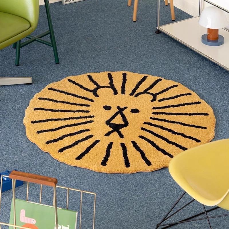 Cartoon Fine Plush Circular Carpet Thick Anti-Slip Floor Mat for Living Room Bedside Easy To Clean Wear-Resistant Floor Covering